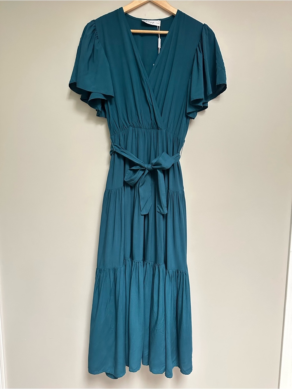 Petal & Pup Barker Teal V‑Neck Tie‑Front Short Sleeve Dress NWT Women’s Small